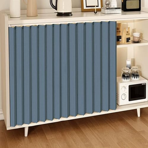 QIOKXZAS Cabinet Curtains for Shelves, for Kitchen, Living Room, Cabinets, Dust-Proof Blackout, Folding Privacy Curtain, Hook & Loop Install, with Slide Rails(Blue,80x50cm)