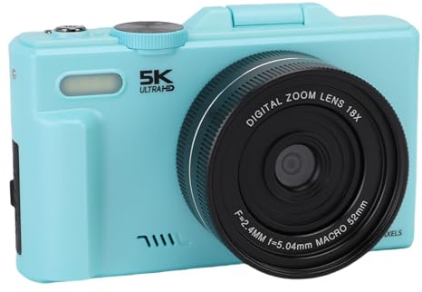 VELATEMOR Cámara Digital de 5k, Cámaras de Enfoque Automático HD de 75MP, Cámara sin Espejo de Zoom Digital de 18x con Pantalla Flip de 3 Pulgadas 180 ° para Viajar
