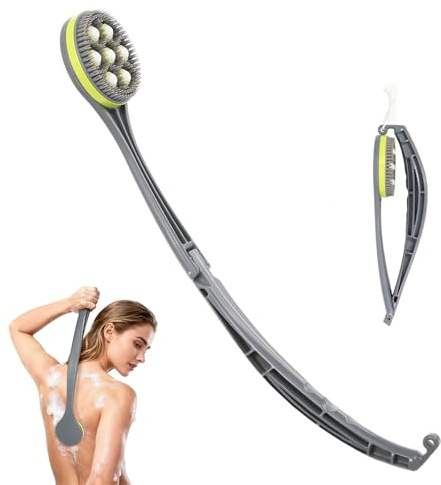 Brosse dos Douche Long Manche | 53 CM Brossage Corporel de Bain avec Têtes de Massage | La Sphère Rotative Aide à Répartir Uniformément la Crème Nettoyante