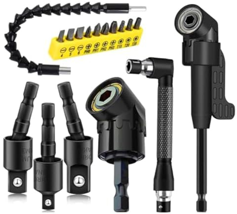 Eieenotee 17pcs Flexible Drill Bit Extension,3pcs Rotatable Socket Adapter,3pcs Right Angle Drill Attachment,10 Screwdriver Bits