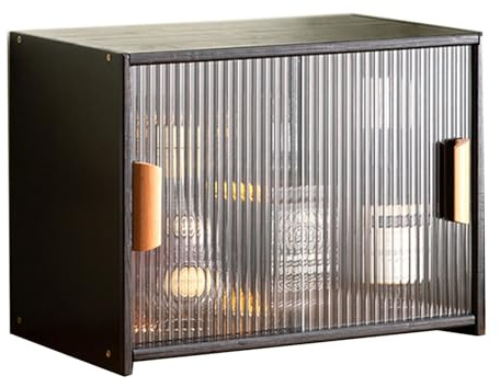 Wine Bar Cabinet, Small Kitchen Pantry Sideboard Cabinet with Sliding Glass Doors, Countertop Storage Cabinet, Dining Cupboard for Kitchen Dining Room Spice Bottles Bowl