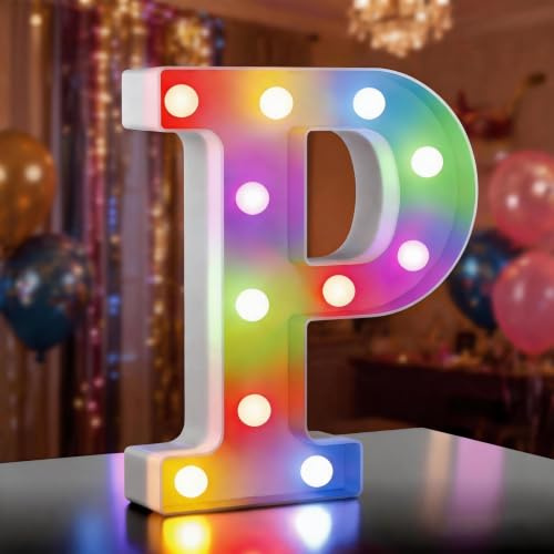 LED Buchstaben Lichter Alphabet,35 Farben Leuchtbuchstabe mit Fernbedienung, LED Brief Beleuchtung Buchstaben Nacht Lichter Dekoration für Geburtstagsfeier, Hochzeit, Kinderzimmer, Buchstaben P