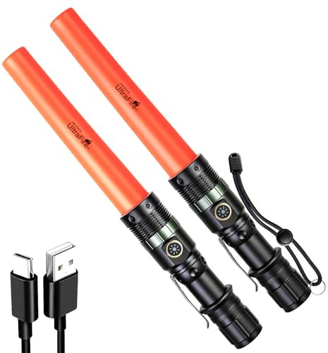 UltraFire Bâton lumineux de signalisation LED rechargeable, 3 modes, avec clip de ceinture pour le contrôle de la circulation, les urgences, la police, la sécurité