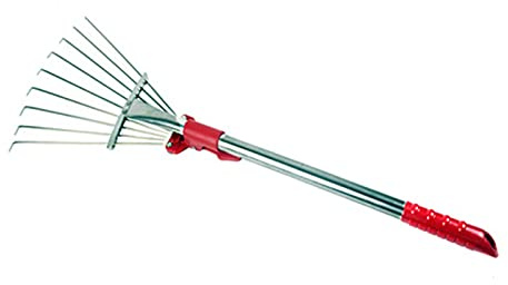 Rastrillo para césped y Jardines, Rastrillo de Hojas Metal for jardín, 9 Dientes, Resistente a la oxidación, Mango ergonómico, versátil, telescópico, for césped caducifolio
