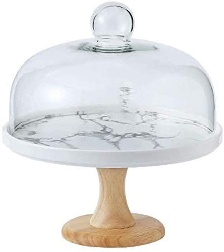 XDLEDMKIZ Dome Cake Stand Cake Pan, Chip & Dip Server, Dessert Table with Lid Marble Pattern Ceramic Tray Glass Dome Food Preservation