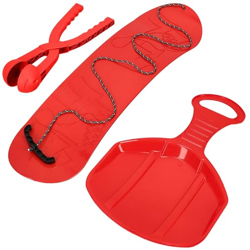KOTARBAU® Spielset - Snowboard - Schneeballzange - Poporutscher für Kinder - Spielset für den Schnee – Rutschbahn – Snowboard – Schneeballautomat – Rot