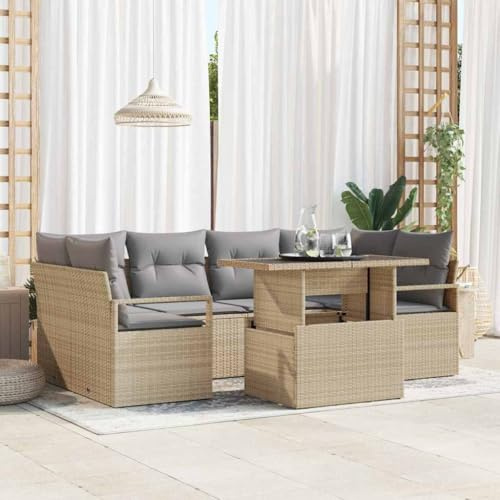 Frdhee Set di 7 mobili da balcone, da giardino, beige e grigio chiaro, 100 x 55 x 73 cm, gruppo panca angolare per balcone, terrazza, cortile