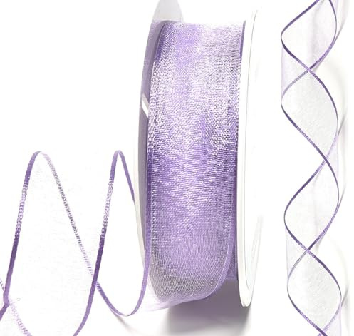 s.dekoda Schleifenband Organza 25m x 25mm Flieder Organzaband mit formbaren Drahtkanten Geschenkband [D3142-114]