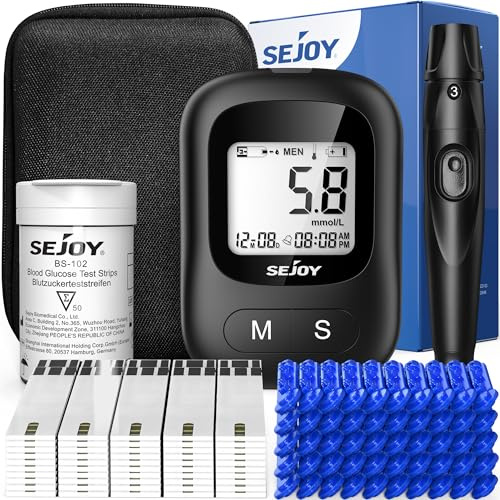 SEJOY Blood Sugar Monitor – 50 Test Strips & 50 Lancets