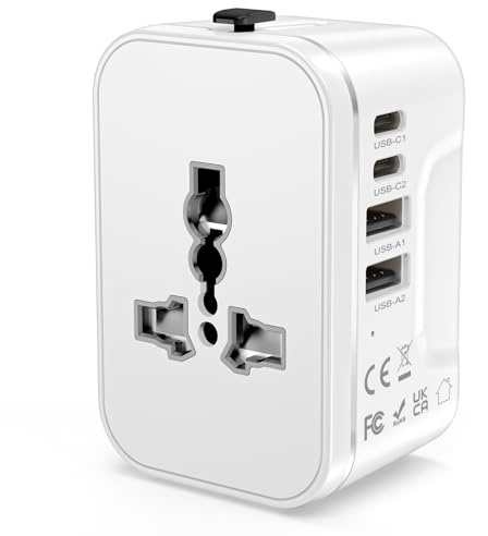 Universal Travel Adapter Worldwide with 2 USB C and 2 USB A Ports, International Travel Plug Adapter Worldwide USB Travel Adaptor All in One Universal Charger Power Adapter for European EU US UK AUS