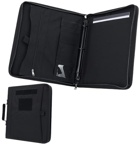 OLYCRAFT Tactical Portfolio Binder with Zippered Padfolio Binder Detachable 3-Ring Binders Planner Black Notebook Cover Tactical Notebook Cover with A4 Letter Paper for Planners Out-Work Travel Office
