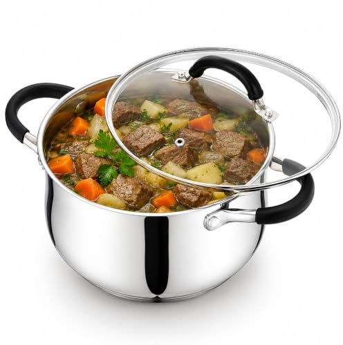 HaWare Stock Pot, 4.7L Stainless Steel Stockpot with Visible Lid | Drum-shaped Cooking Pot for Soup, Tri-Ply Bottom Base for Induction/Gas/Electric/Ceramic, Heatproof Handle & Dishwasher Safe
