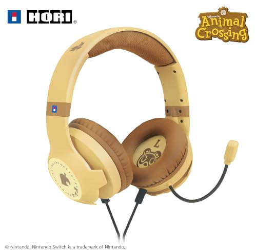 HORI Gaming Headset (Holzbraun) kabelgebundenes Headset mit Mikrofon in Braun mit Animal Crossing Motiv für Nintendo Switch 2 – Offiziell Nintendo Lizenziert
