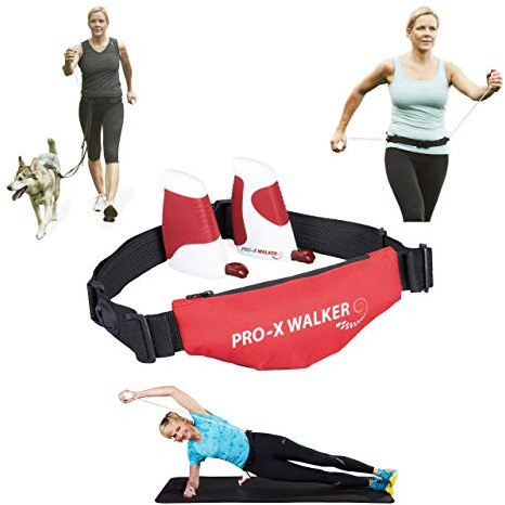 Pro X Walker - Personal Trainer für unterwegs, Wandern & Fitness, für Erwachsene, Hundehalter & Busy People, Unisex, Trainingsgerät, Widerstandsband für Walking, Rot