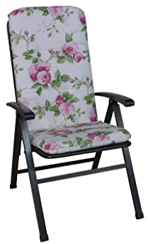 ANGERER Stuhlauflage hoch weiß-rosa geblümt | Hochlehnerauflage, Auflage für Gartenmöbel, mit Bändern, dicke Füllung aus Schaumstoff mit Vliesummantelung, Made in Germany