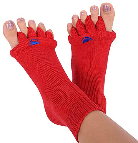 My Happy Feet Foot Alignment Socks with Toe Separators for Men or Women | Red - (Medium)