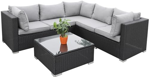 Enjoy Fit Rattan Polyrattan Lounge Sitzgruppe Garnitur Gartenmöbel 5 Sitze mit Couchtisch