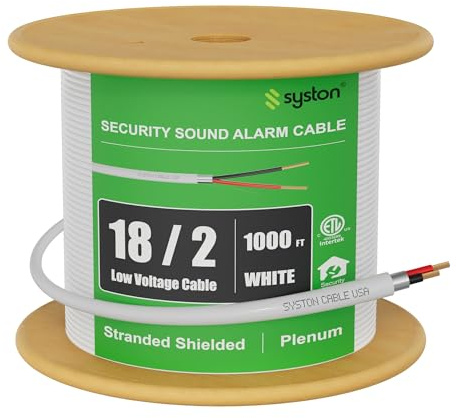 SYSTON 18/2 Fire Security Burglar Station Sound Alarm Control Cable Wire, Plenum-Rated CMP/CL3P Shielded 100% Copper Stranded UL/ETL,UV Resistant RoHS for Indoor/Outdoor Low Voltage Applications Use