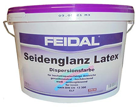 Feidal 2,5 L. Látex satinado, blanco brillante, pintura resistente, sin disolventes