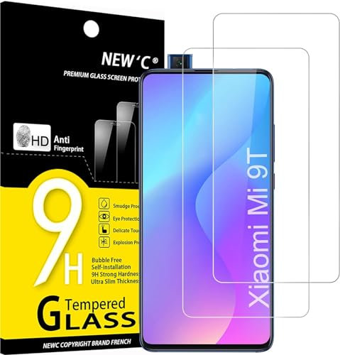NEW'C 2 Piezas, Protector Pantalla para Xiaomi Mi 9T, Mi 9T Pro, Cristal templado Antiarañazos, Antihuellas, Sin Burbujas, Dureza 9H, 0.33 mm Ultra Transparente, Ultra Resistente