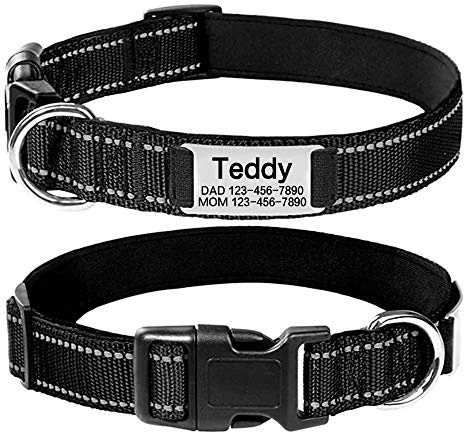 Oncpcare Personalisiertes Hundehalsband, individuelle Gravur mit Haustiername und Telefonnummer, reflektierend besticktes Hundehalsband