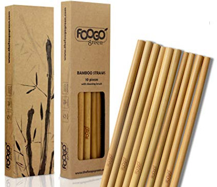 FOOGO Green 10 Bamboo Straws with Cleaning Brush, Reusable 20cm, 2 diameters, Juices and Smoothies Drinking Straws, 100% Natural, Biodegradable Eco Friendly, Alternative to Metal and Silicone