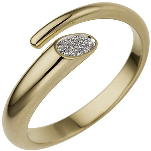 Jobo Damen-Ring offen aus 14 Karat 585 Gold mit 10 Diamanten Größe 56