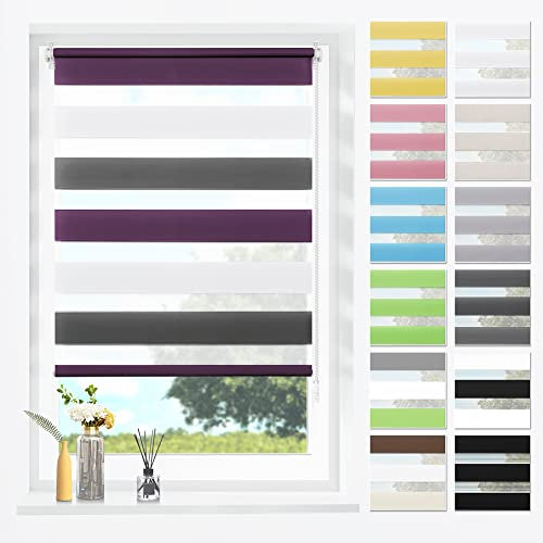 SBARTAR Doppelrollo Klemmfix Duo Rollos für Fenster ohne Bohren & zum Bohren,Grün-grau-weiß B55 x H120 cm Lichtdurchlässig Klemmrollo Fensterrollo ZeBrarollo