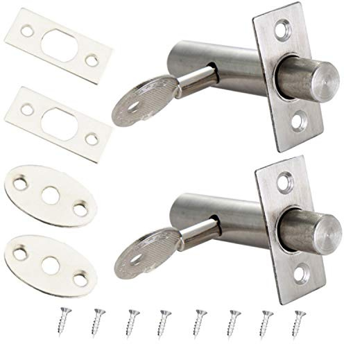 2 Pack Tubular Mortice Latch Door Security Rack Bolt Stainless Steel Door Bolts with Keys and Screws for Internal Door and Window