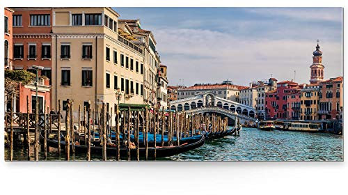 Acryl-Bild Venedig, Venice mit 110x50cm. Wunderschönes Acrylglasverbundbild mit 8mm als Wandbild, Bild Rialtobrücke, zur Dekoration in Küche, Esszimmer, Wohnzimmer, Schlafzimmer. Mit Aufhängung