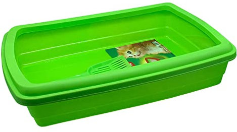 Tradineur - Arenero para Gatos con Pala 47 x 31 x 11 cm, Bandeja higiénica con Borde Alto extraíble, gatera, Caja Arena Sanitaria, Base y Borde del Mismo Color Aleatorio