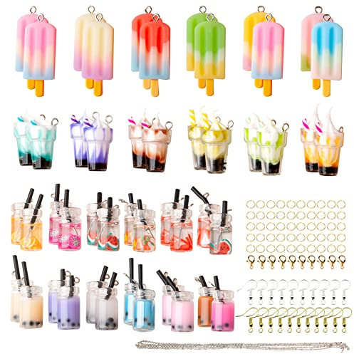Souarts 48 Stück Anhänger aus Harz, Bonbon-Anhänger, Bär, Einhorn, Regenbogen, bunte Bonbon-Charms für Ohrringe, Armband, Halskette und Handwerk DIY