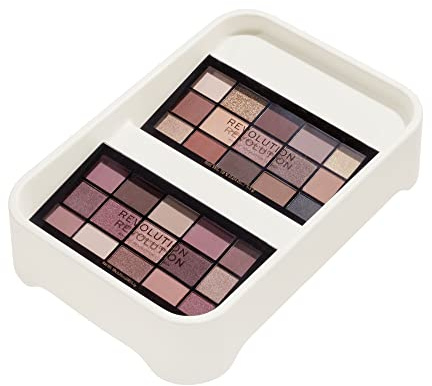 iDesign Organizador de cajones, Bandeja organizadora con 2 Compartimentos de plástico Reciclado sin BPA, Organizador de Maquillaje, Blanco, Eco Tray