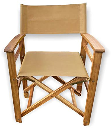 Patio Wise Klassischer Klappstuhl aus Holz, 45,7 cm (18 Zoll), zusammenklappbarer und tragbarer Sitz, 59,7 cm L x 50,8 cm B x 85,1 cm H, Holzrahmen und Armlehnen mit strapazierfähigem, hellbraunem