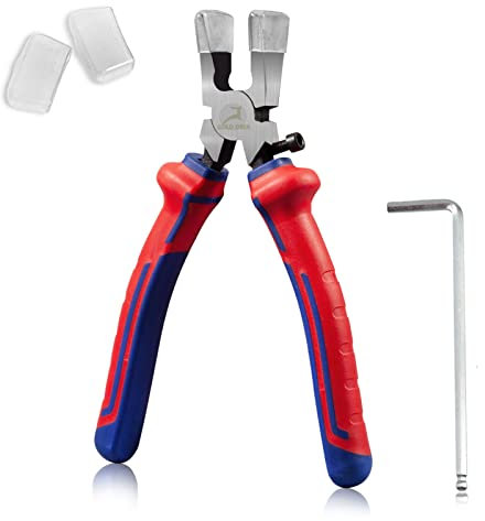 GOLD DEER 8 Glass Breaking Pliers Flat Jaws with Rubber Tips Heavy Duty Key Fob Pliers for Key Fob Hardware Install and Stained Glass Work, Attach Allen Key and 1 Pair of Rubber Tips