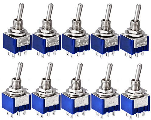 10 Stück Kippschalter 6A 125VAC 6 Pins 2 Positionen ON-ON DPDT Einrastender Kippschalter