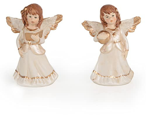 Logbuch-Verlag 2 figure a forma di angelo custode Natale color bianco oro crema decorazione natalizia angeli idea regalo 10 cm
