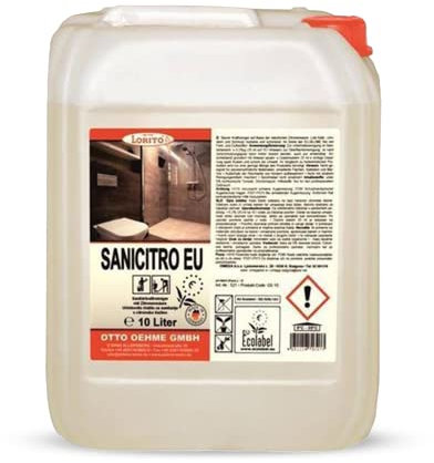 Lorito Sanicitro Sanitärreiniger Konzentrat Kalkreiniger 10 L - Nachhaltiger Öko-Reiniger zertifiziert mit EU-Ecolabel, Badreiniger gegen Kalk, Urinstein und Schmutz, Made in Germany
