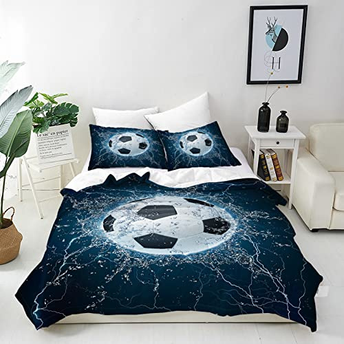 ANHOPE Football Duvet Cover Set Double 200x200cm with 2 Pillowcases | Matching Pillowcase 50x75cm, Sports Theme Soccer Print, Kids Boys Girls Microfibre Quilt Cover with Zipper Closure