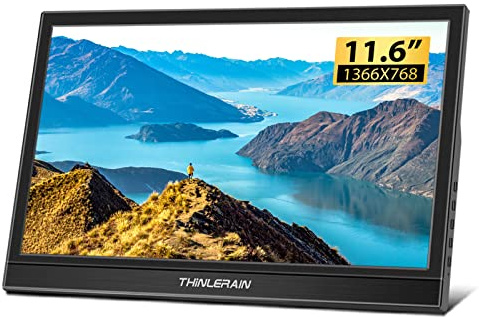 Thinlerain 11.6 Inch Portable Monitor 1366 x 768 LED Display Small External Monitor for Laptop and Computer, Build in Speakers