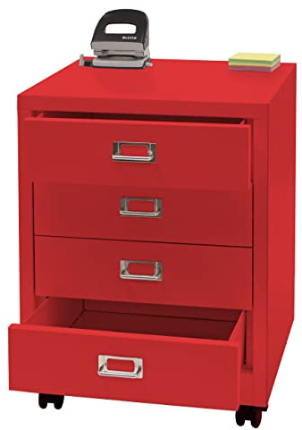 Mendler Rollcontainer HWC-L49 55x40x41cm 4 Schubladen - rot | Schubladenschrank, Stahlschrank, Aktenschrank, Metall