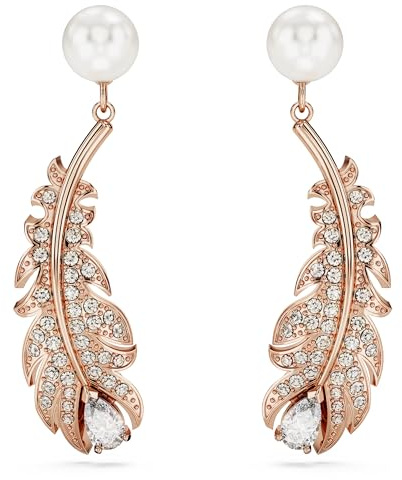 Swarovski Nice Drop-Ohrhänger, Weiße und Rosé Vergoldete Federohrringe mit Strahlenden Swarovski Kristallen