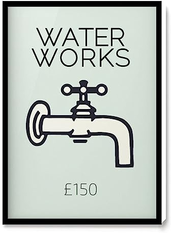 BATHROOM DECOR,FARMHOUSE BATHROOM DECOR,FOREST WALL ART,Monopoly Water Works Bathroom Wall Art Colourful Bathroom,8''x12''Framed Modern Canvas Wall Art