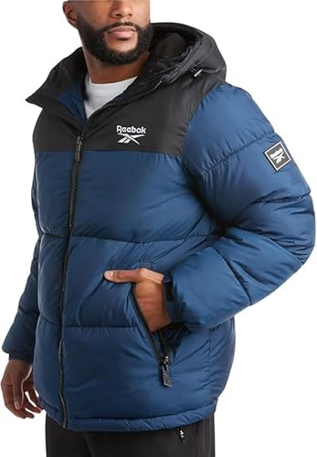Reebok Herren Winterjacke - Schwerer gesteppter Puffer Parka Mantel - Wetterfeste Skijacke für Herren (36-48), Schwarz/Nothern Night, Large