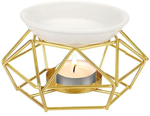 XFLYP Brûleur à L'huile Aromatique, Diffuseur D'arômes, Brûleur à Huile, Décoration De Bureau à Domicile De Bougeoir à Huile Essentielle En Céramique Géométrique(Doré)