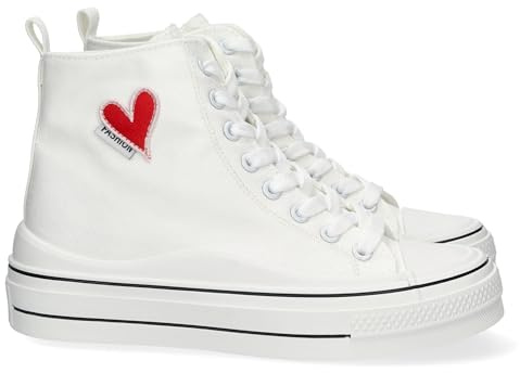 Zapatilla Abotinada para Mujer, Comoda, Detalle de Corazon Bordado, Material de Lona, y Cierre de Cordones