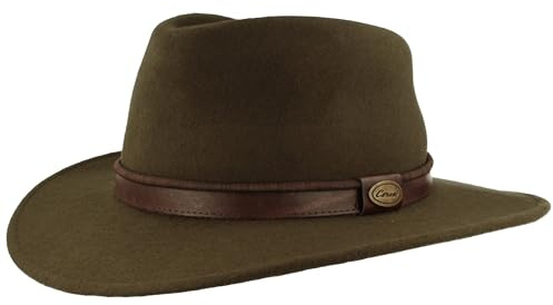 Bred rullbar utomhus filthatt trekkinghatt 100 % ull hatt vattenavvisande vikbar läderuppsättning hattinlägg män och kvinnor, oliv, 55