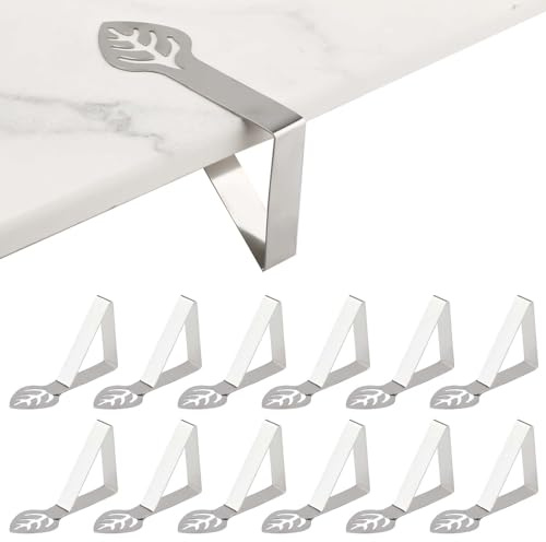 NQEUEPN 12pz Ferma Tovaglia da Esterno a Forma di Foglia, Adatte per Tavoli Spessi 2-3cm, Fermatovaglia da Tavola in Acciaio Inossidabile, per Picnic, Campeggio, All'Aperto, Feste, Matrimoni