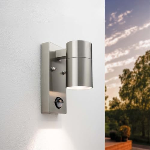 Ledvion - Wall Lamp with Sensor Gray, GU10, IP44, Stainless Steel, LED Wall Lamp Outdoor | Suitable for driveway, garden path, patio or facade and clearly aligned for outdoor use