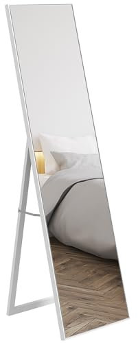 HOMCOM Specchio rettangolare su piedistallo specchio da pavimento per spogliatoio, soggiorno, bagno, corridoio, 40 x 47 x 147 cm, bianco